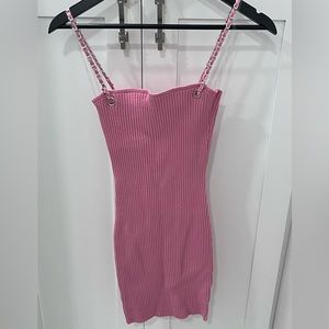 Pink chain ribbed mini dress